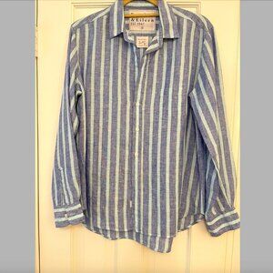 Frank and Eileen Eileen Linen Button Up Blue and Teal Stripe (NWOT)